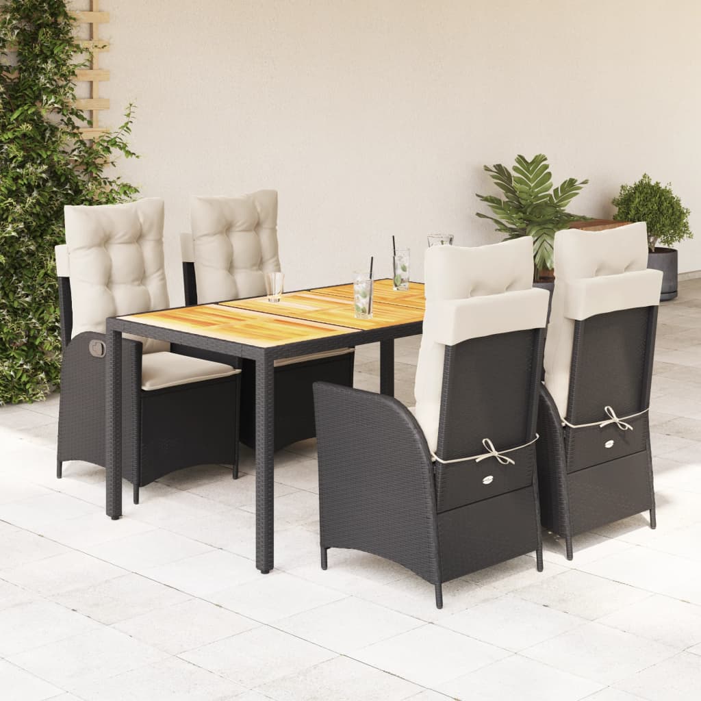 5-tlg. Garten-Essgruppe mit Kissen Schwarz Poly Rattan